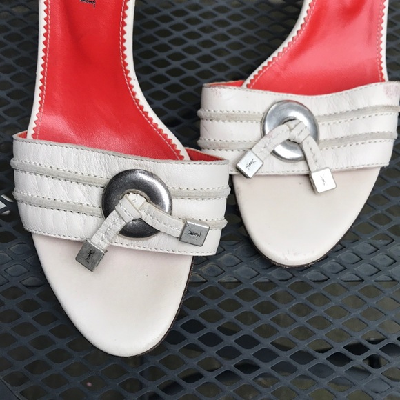Yves Saint Laurent Slide kitten Heels sandals Authentic white and red - Picture 4 of 4